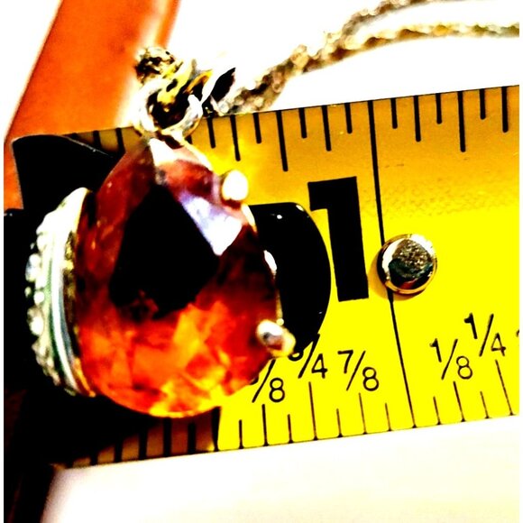 Pear shaped Citrine and Cubic Zirconia Gemstone Pendant Silver Tone Necklace 22" - Picture 9 of 9